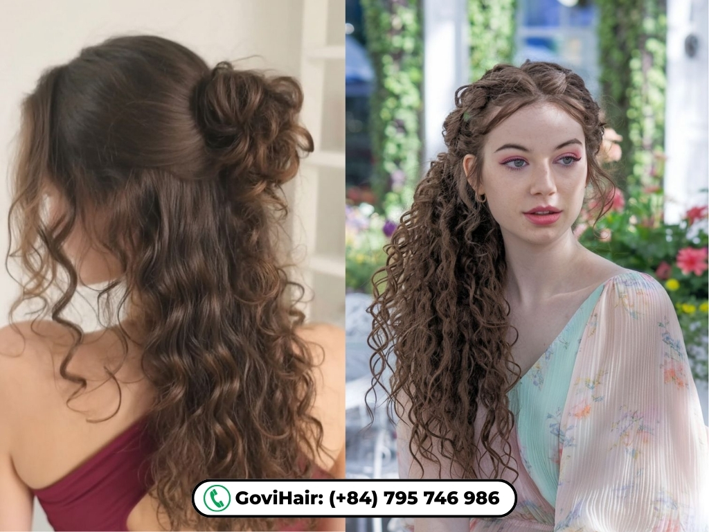 Half up half down curly hairstyle