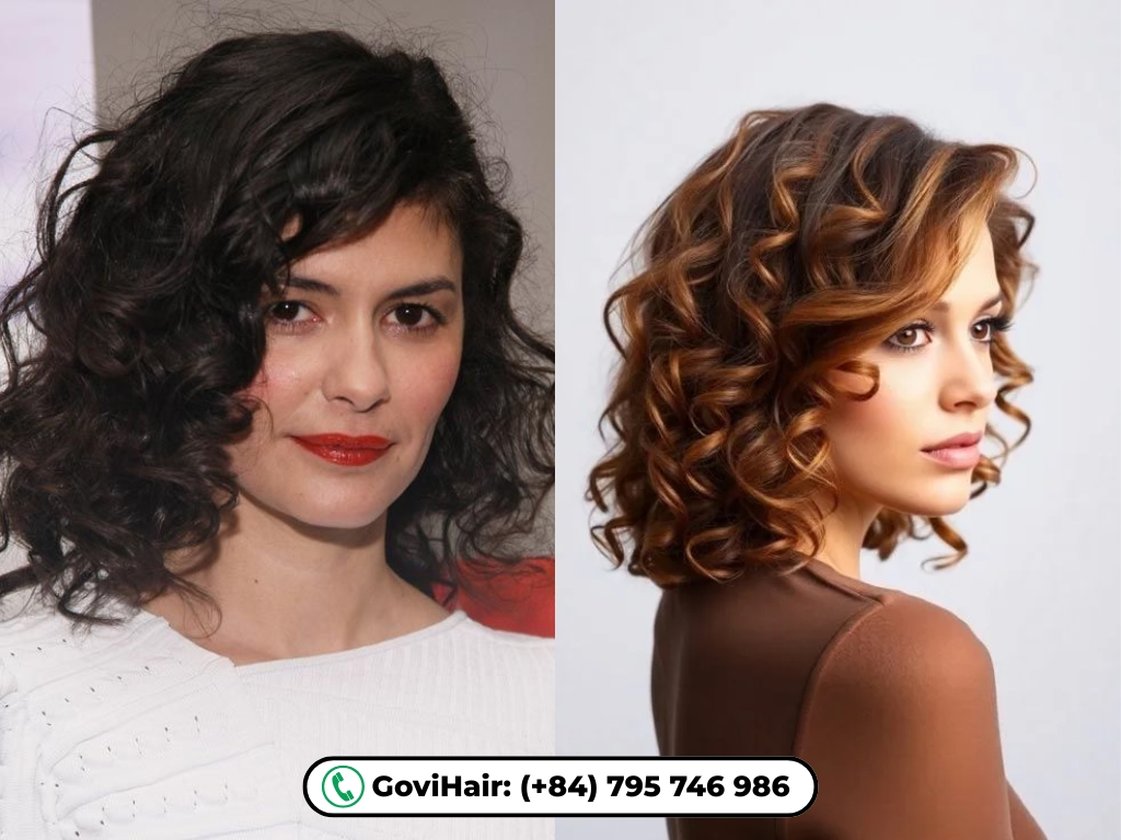 Curly bob with side-swept bang
