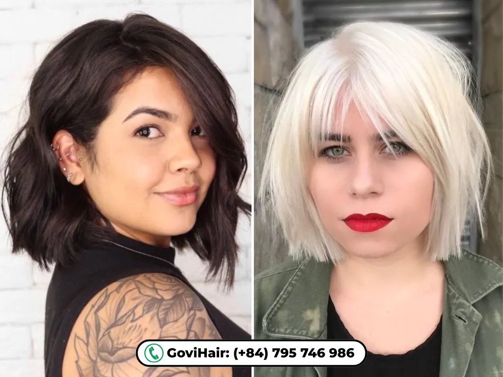 Blunt chin-length bobs