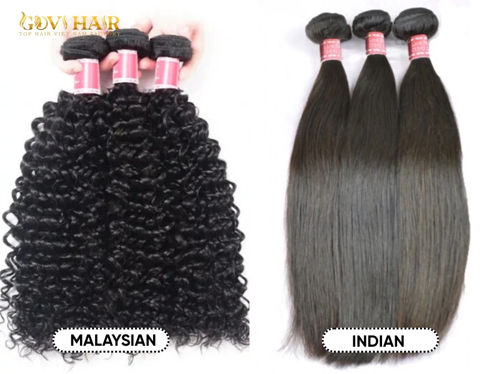 Malaysian hair vs Indian hair bundles showing curly and straight texture differences