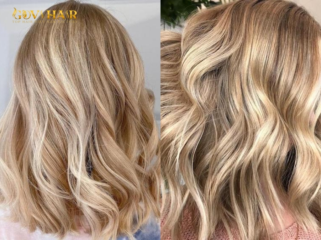 Sandy blonde hair color showing warm beige and neutral blonde tones
