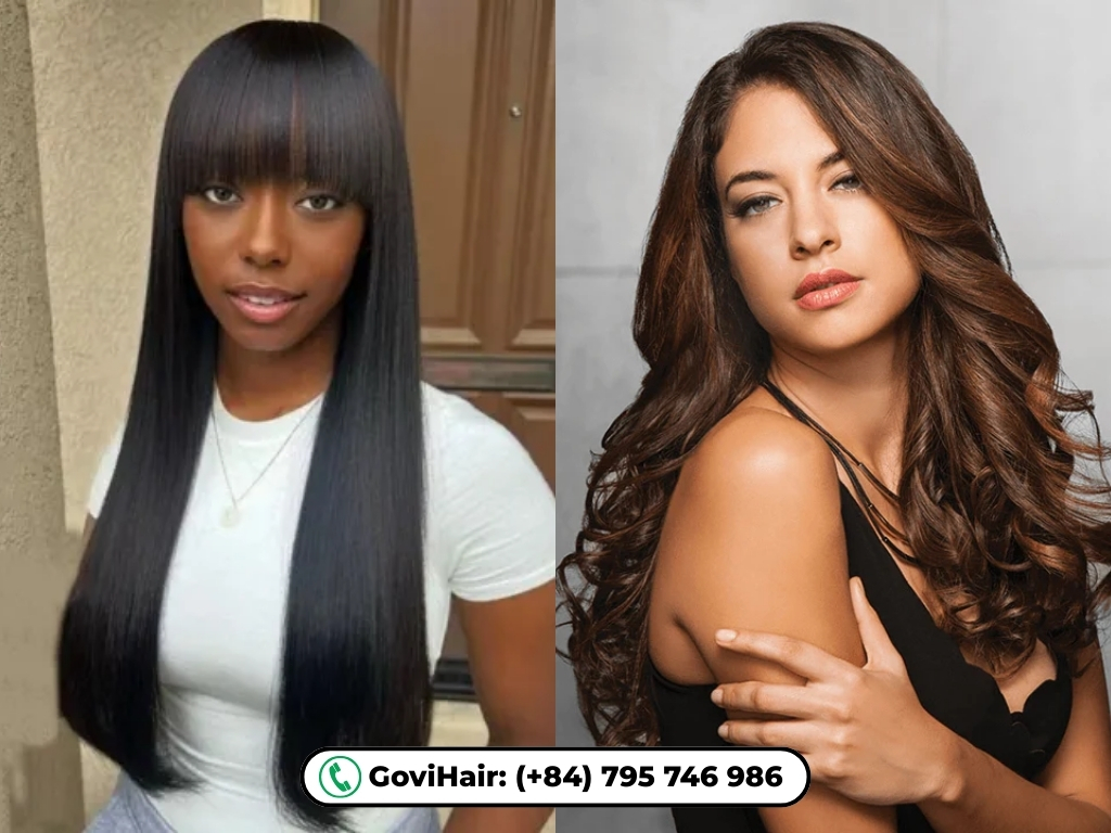 Straight and curly hairstyle with the 23 inches length