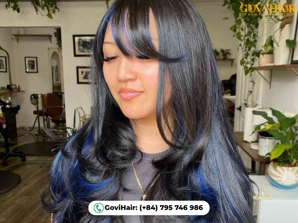 Black base with hidden shimmering blue highlights
