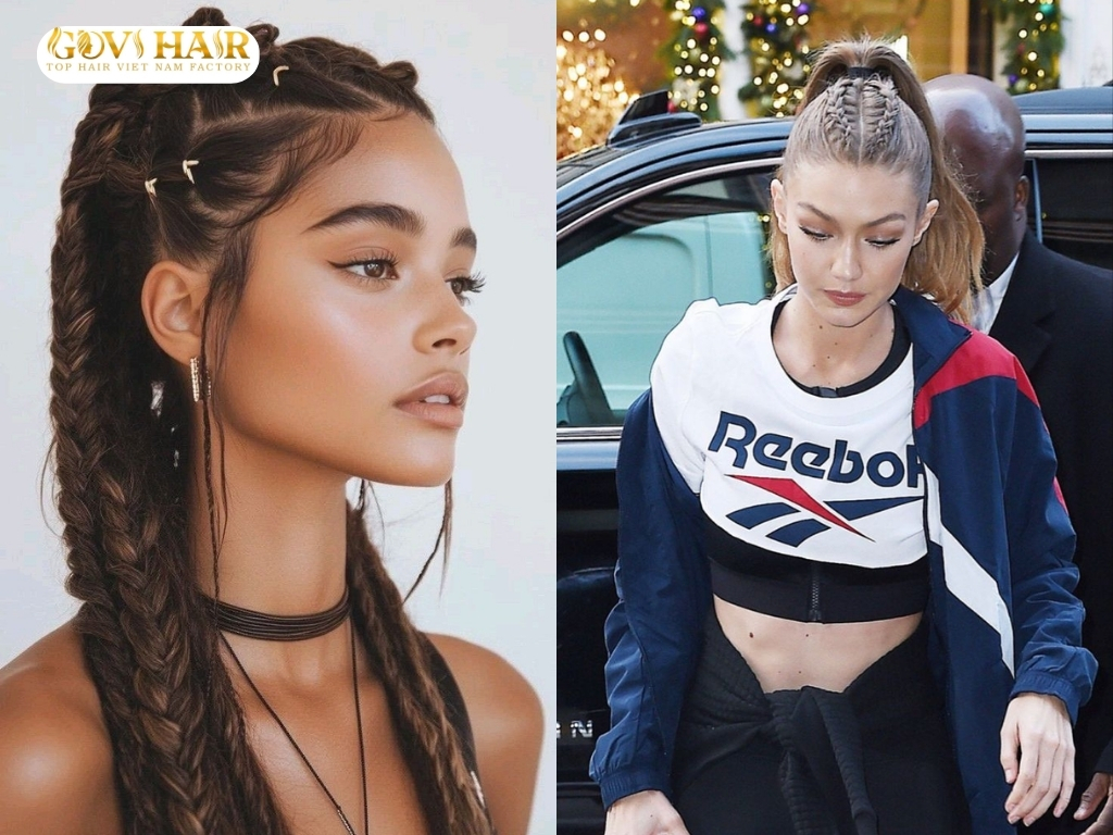 Dutch braid hairstyle inspired by celebrities like Zendaya and Gigi Hadid