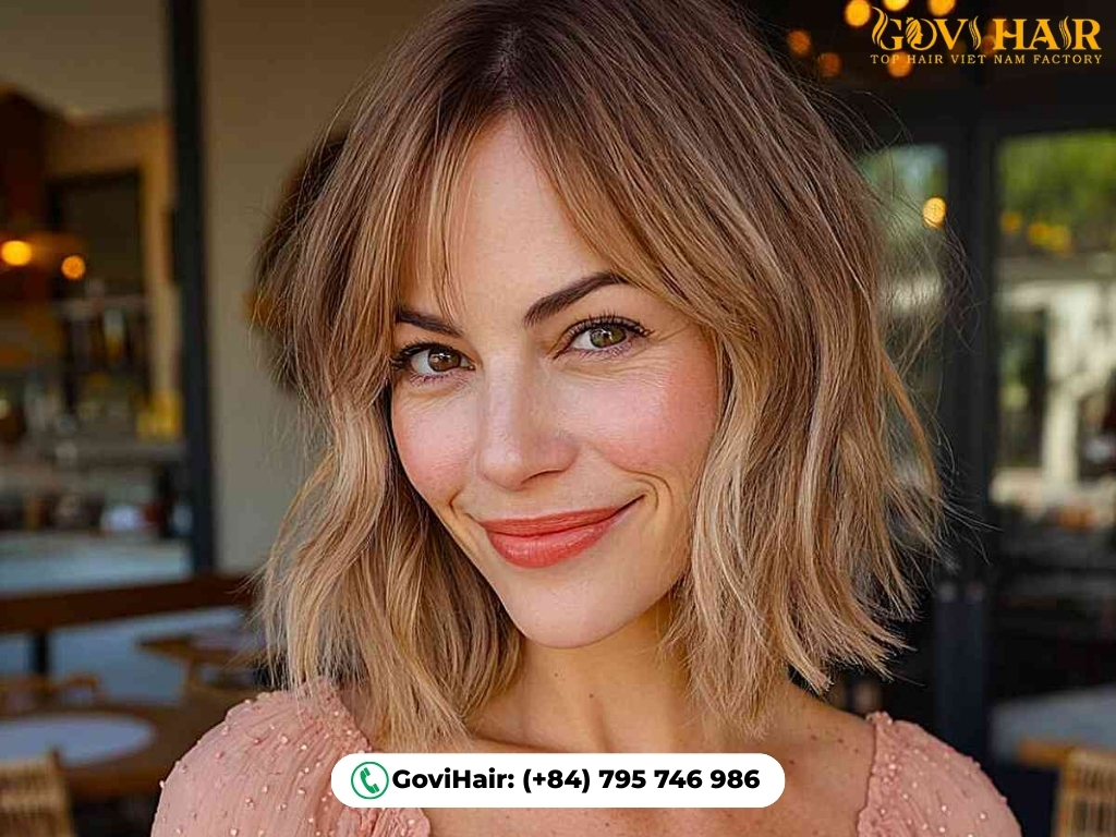 Curtain bangs add effortless charm to bob