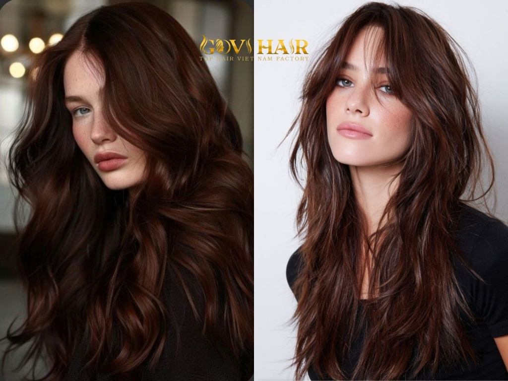 Dark brown hair with red undertones is a favorite choice