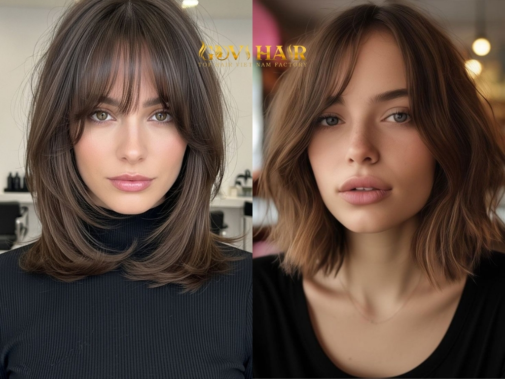 A chic bob paired with side-swept bangs is an excellent choice