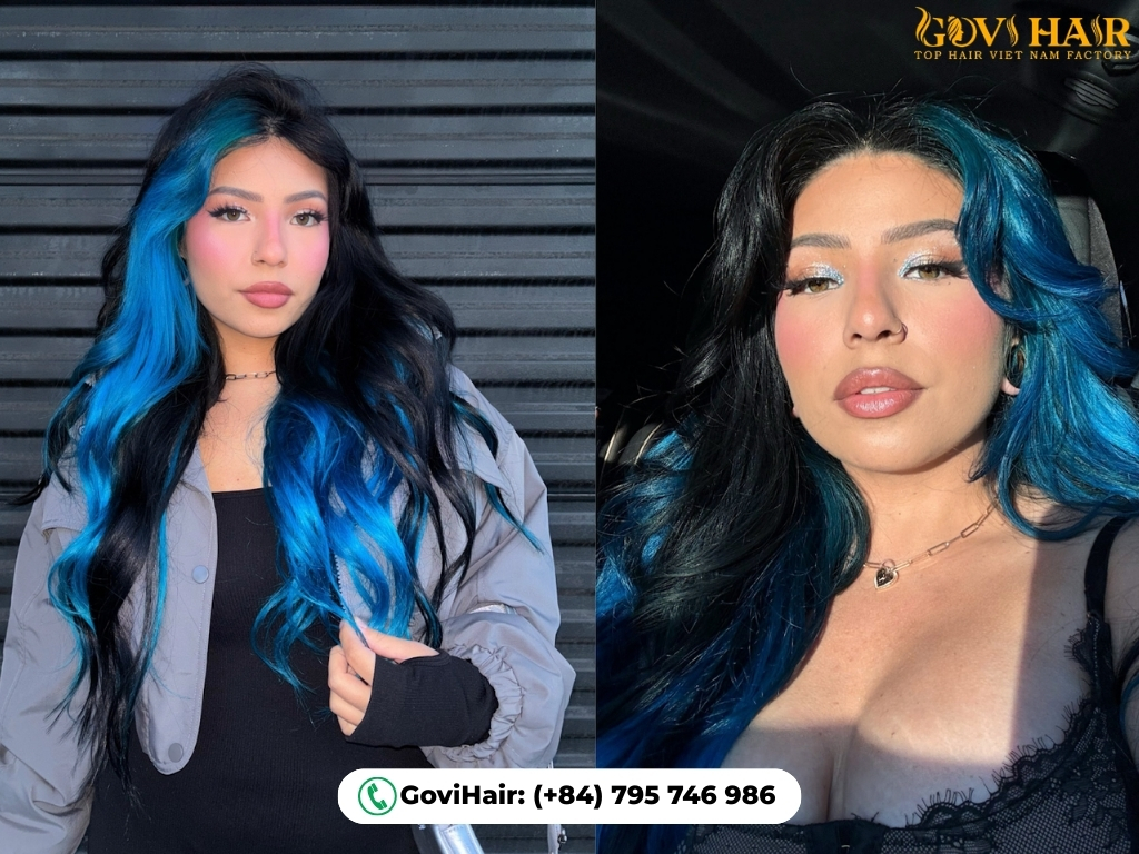 Electric Blue Face-Framing Pieces add bold, bright strands