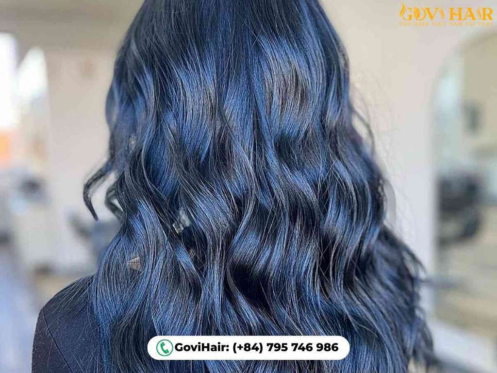 Glossy deep blue for sleek, reflective hair