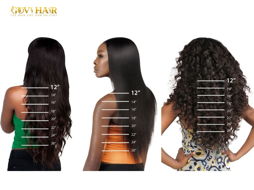 Hair length chart comparing straight, wavy, and curly hair