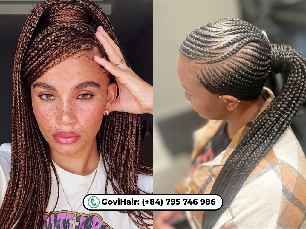 Knotless swooped ponytail braids