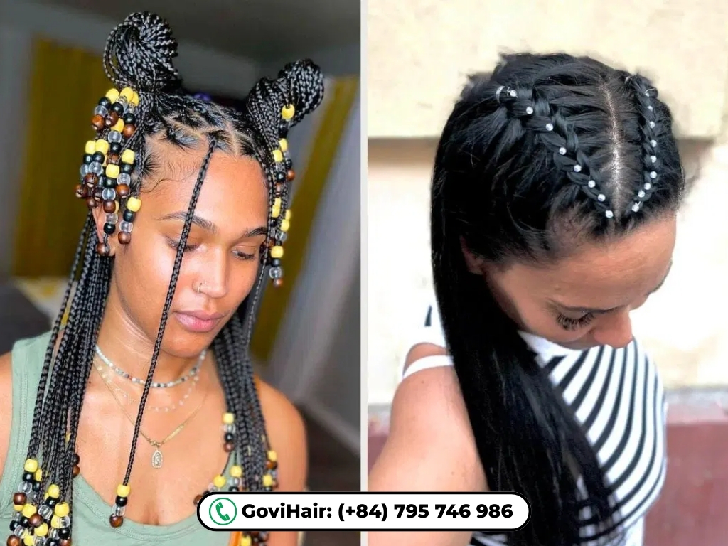 Bedazzled bun knotless braids