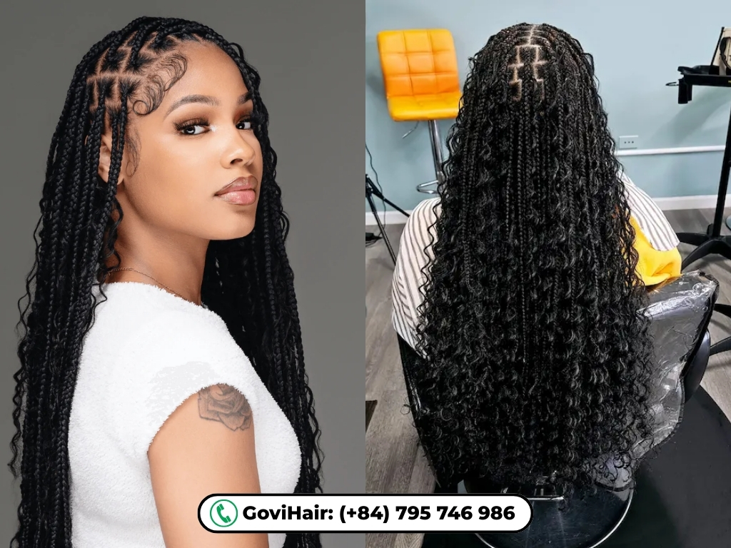 Knotless boho braids mix straight with loose curly