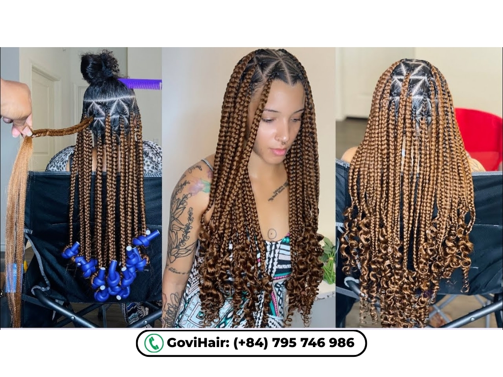 Knotless braids with curly ends