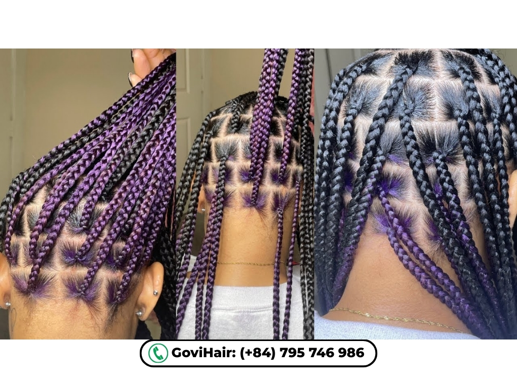 Peekaboo knotless braids hide color underneath