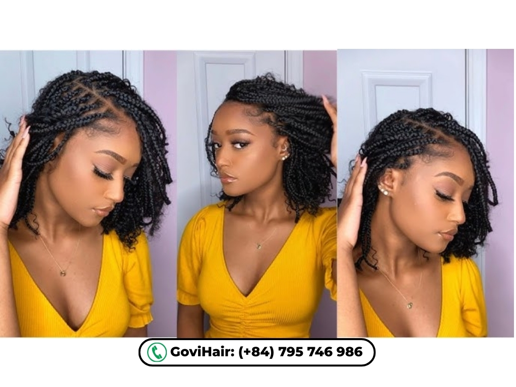 Knotless braids bob cuts to shoulder