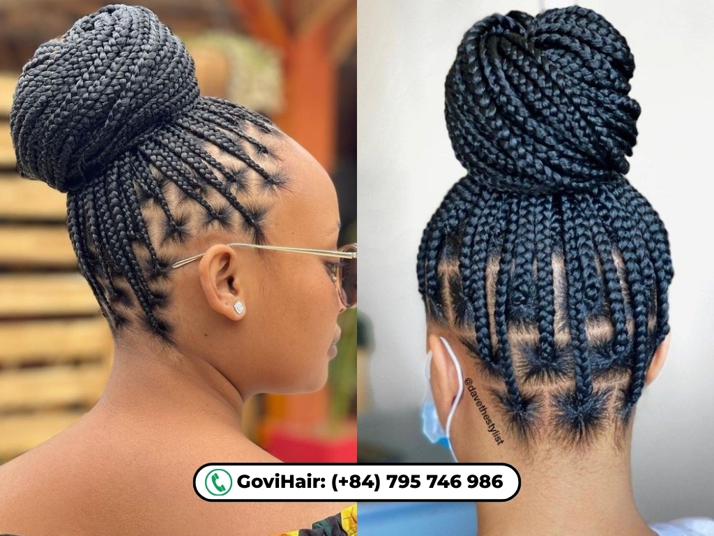 High bun knotless braids hairstyle