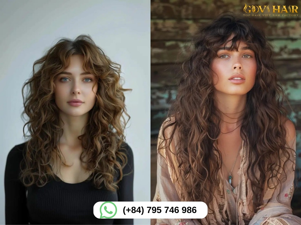 Curly Hair with Curtain Bangs and Layers