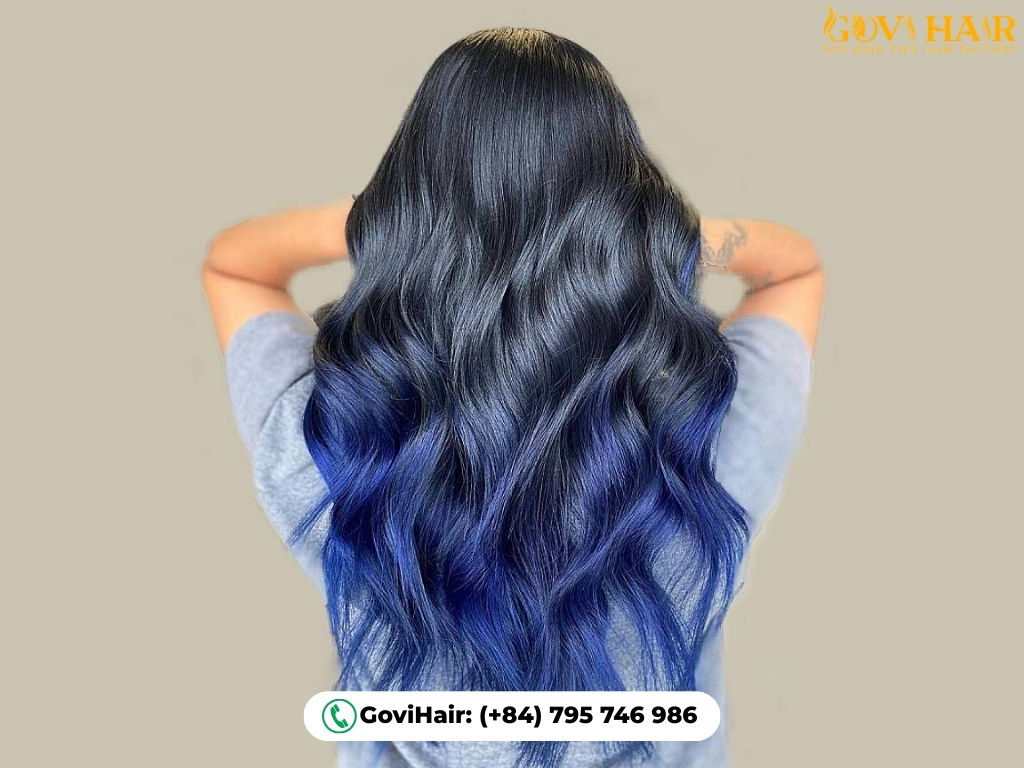 Soft Half-and-Half Navy Blue Hair creates bold contrast