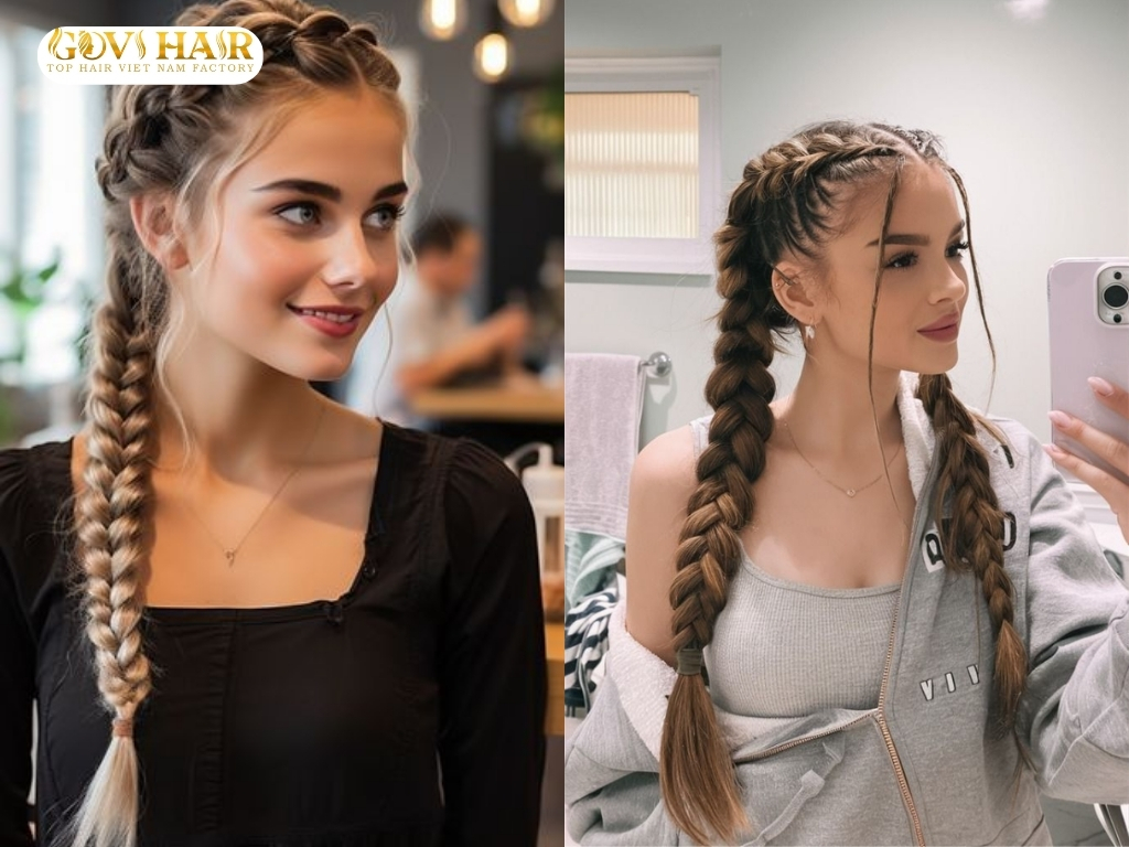 Dutch braids showcasing intricate, raised plaits 