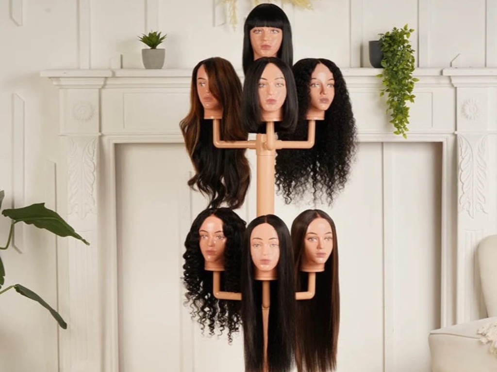 Maximize your closet space with hangers that keep multiple wigs organized and tangle-free.