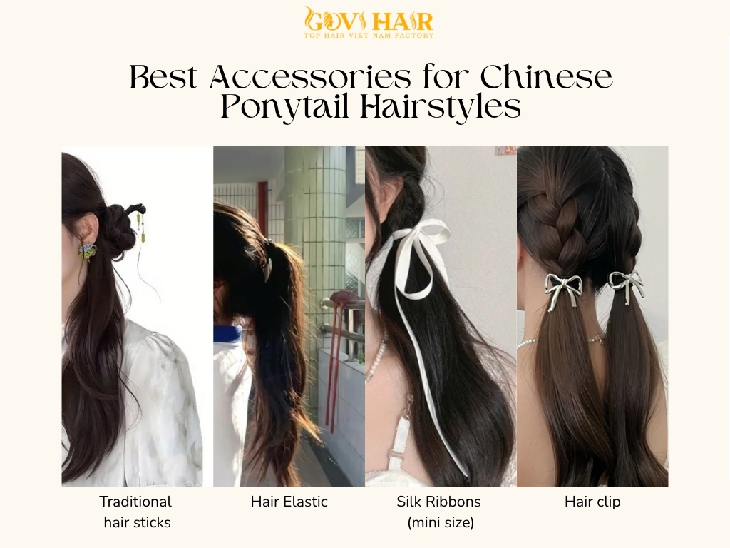 4 commonly used accessories in Chinese ponytail styles.