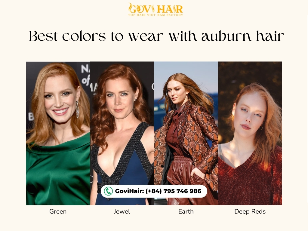 4 best color families you can consider to highlight auburn's richness.