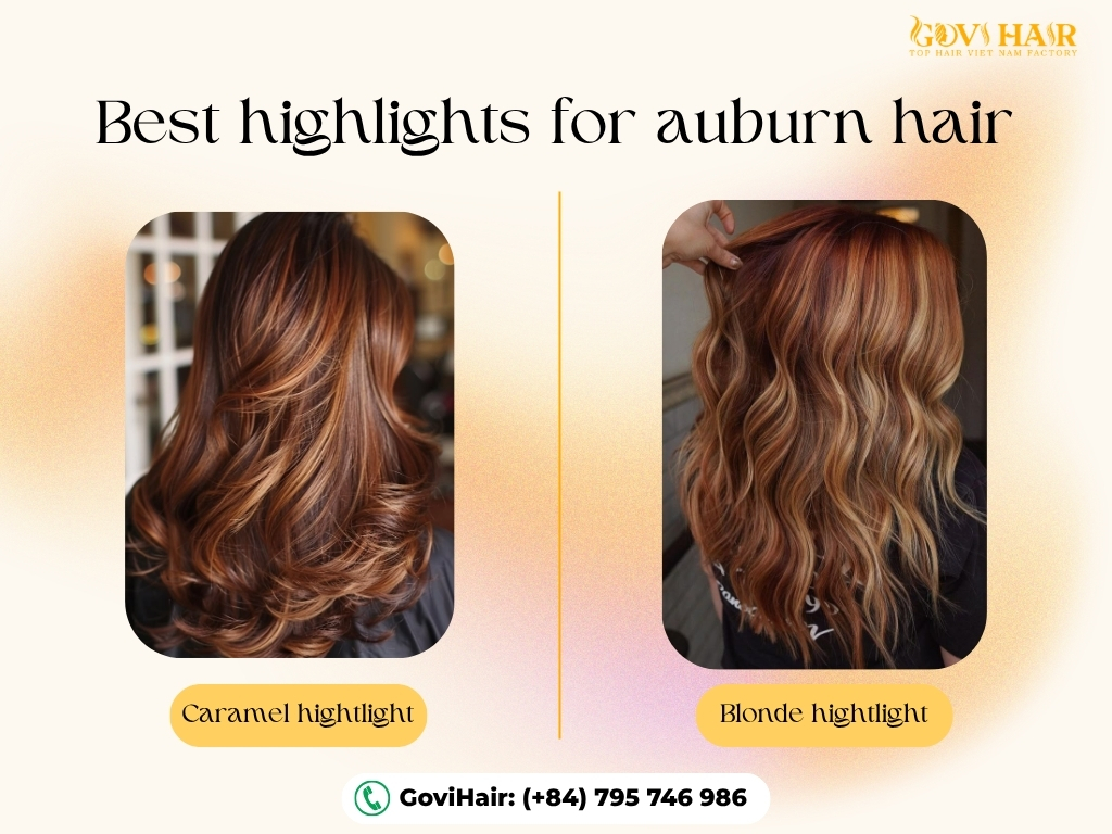 These highlights will enhance the warmth and dimension of auburn hair color. 