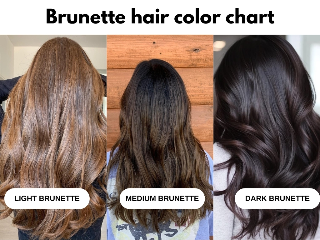 Light to dark brunette hair color.
