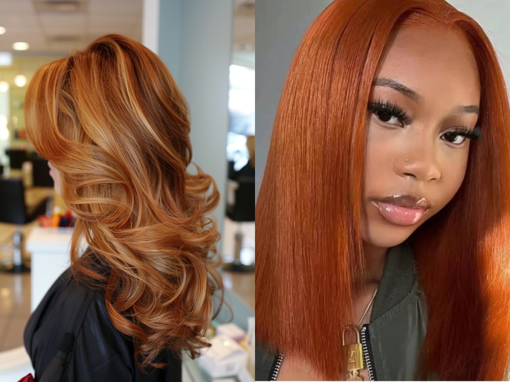 Golden dark ginger hair color with warm undertones