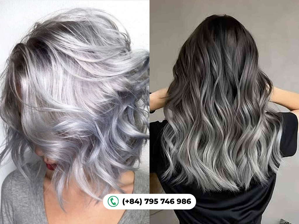 Smokey grey hair color creates a soft, blended effect that minimizes regrowth visibility