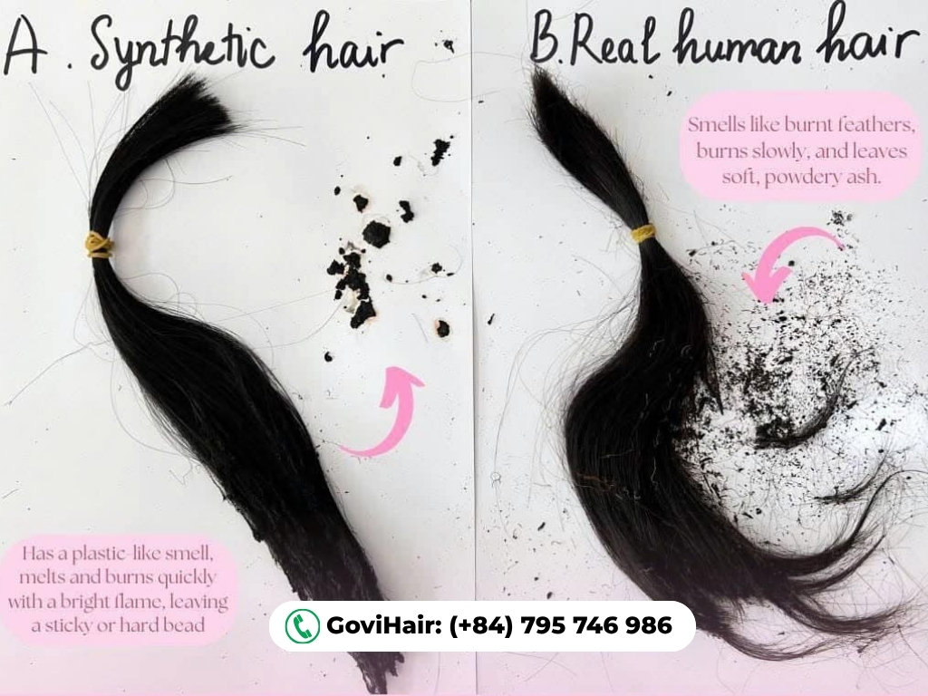 The burn test is a common method used to verify if Vietnamese hair is 100% human hair