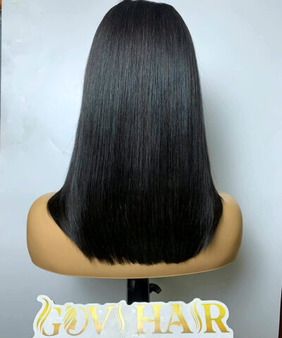 Black Bob Wig 2x6 HD Lace Closure 12 Inch Silky Straight Raw Human Hair 7 Black bob wig 12 inch back view