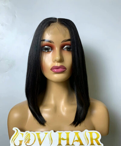 Black Bob Wig 2x6 HD Lace Closure 12 Inch Silky Straight Raw Human Hair 5 Black bob wig 2x6 closure front view