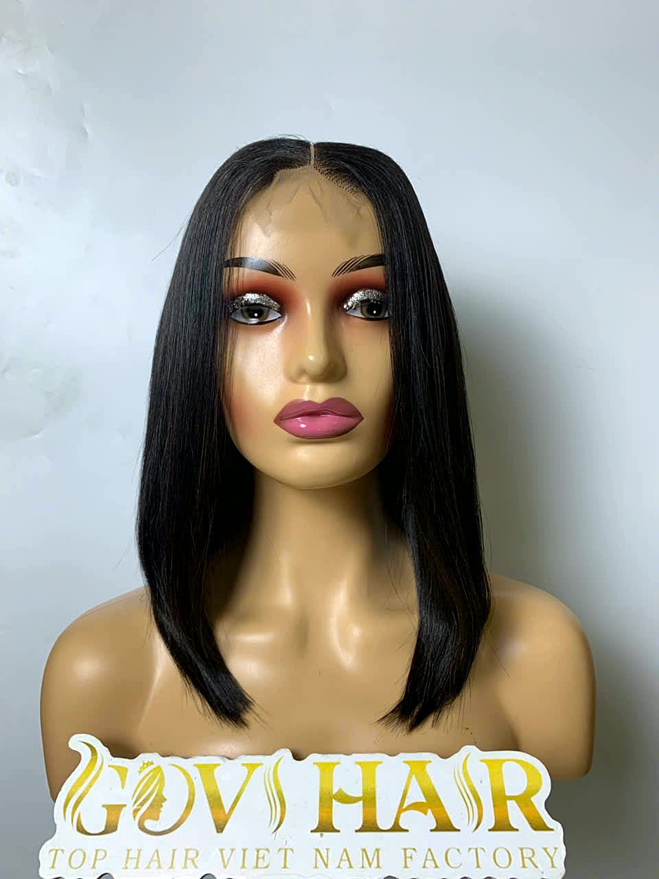 Black Bob Wig 2x6 HD Lace Closure 12 Inch Silky Straight Raw Human Hair 2 Black bob wig 2x6 closure front view