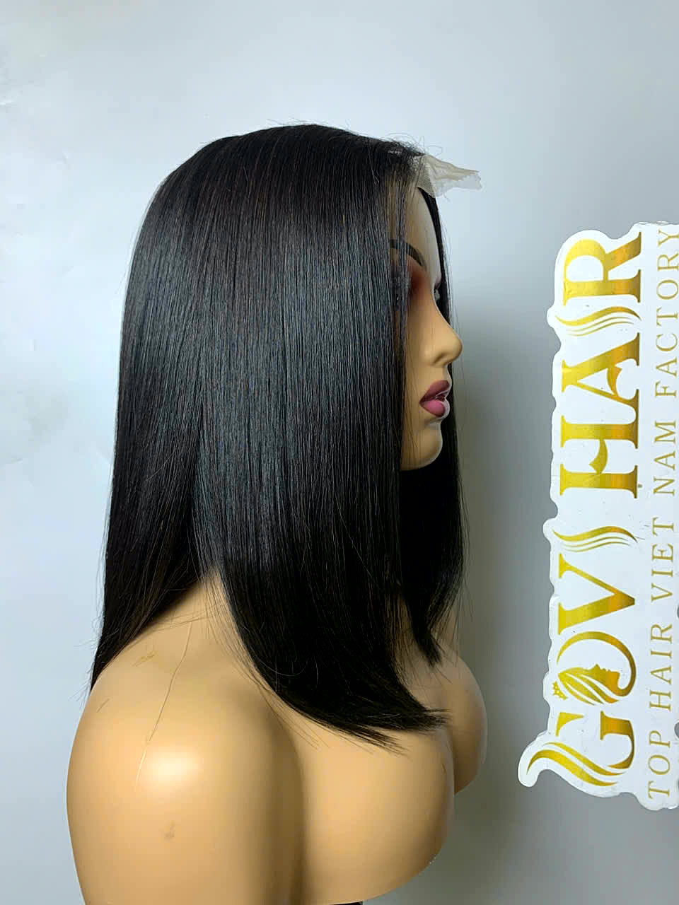 Black Bob Wig 2x6 HD Lace Closure 12 Inch Silky Straight Raw Human Hair 1 Black bob wig 12 inch side view