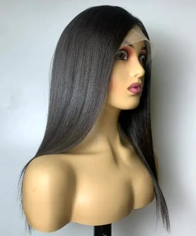 Full lace human hair wig side profile view