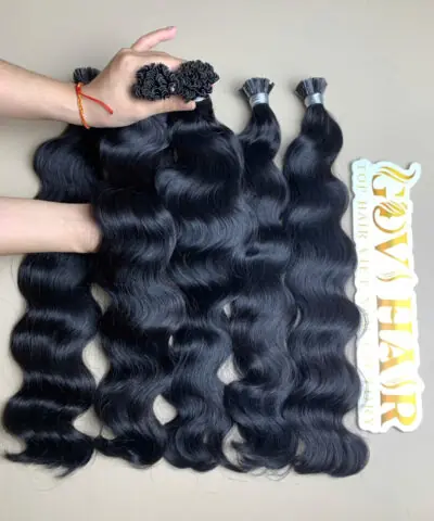 20 Inch Natural Wave #1 Jet Black Color V Tip (K Tip) Hair Extensions Raw Hair 5 v tip hair extensions natural black raw vietnamese hair 20 inch