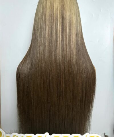 Blonde Ombre Wig 5x5 Closure 28 Inch Bone Straight Human Hair 6 Blonde ombre wig straight back view
