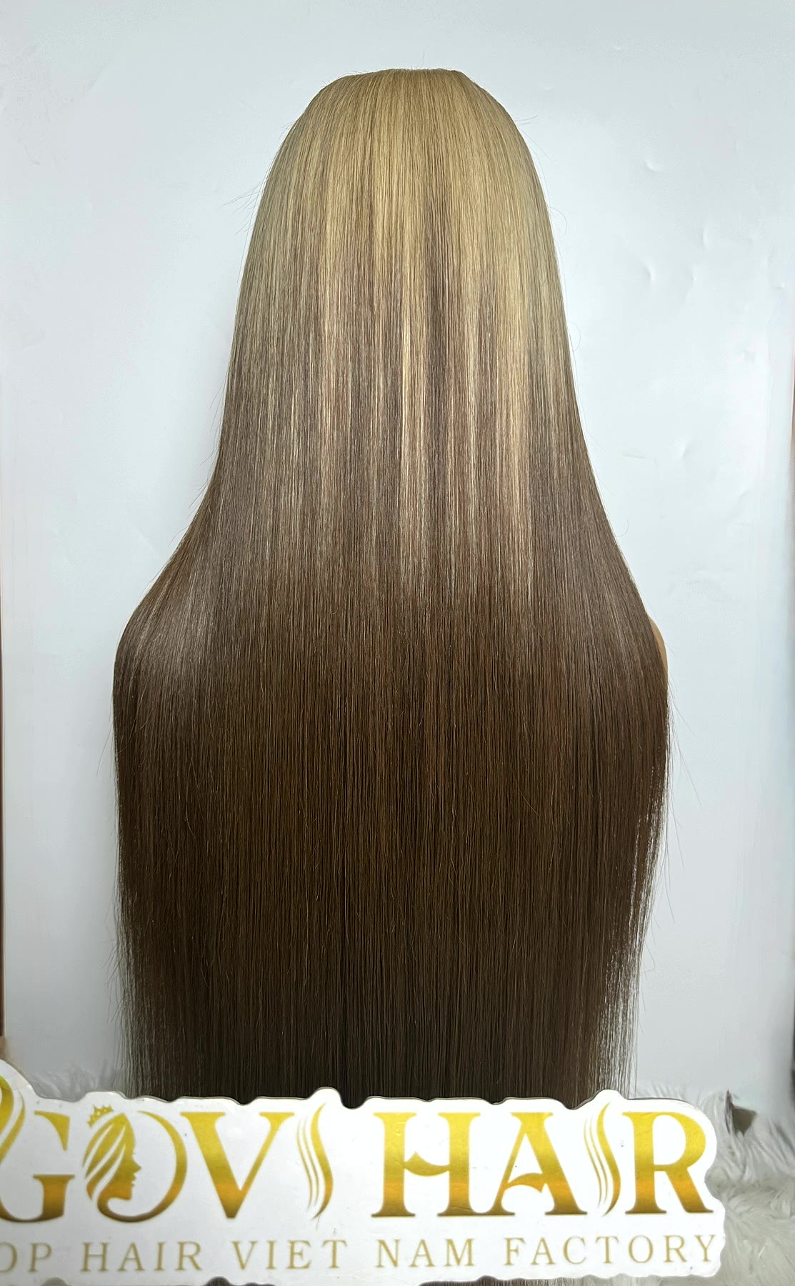 Blonde Ombre Wig 5x5 Closure 28 Inch Bone Straight Human Hair 3 Blonde ombre wig straight back view