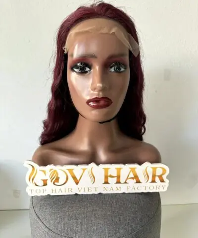 Burgundy Human Hair Wig 6x6 Closure 22 Inch Deep Wave 180% Density 6 Burgundy human hair wig front view