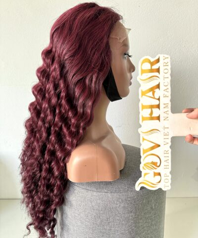 Burgundy human hair wig deep wave side