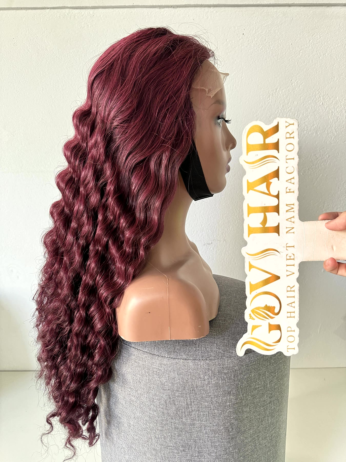 Burgundy Human Hair Wig 6x6 Closure 22 Inch Deep Wave 180% Density 2 Burgundy human hair wig deep wave side