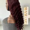 Burgundy Human Hair Wig 6x6 Closure 22 Inch Deep Wave 180% Density 8 Burgundy deep wave wig side profile