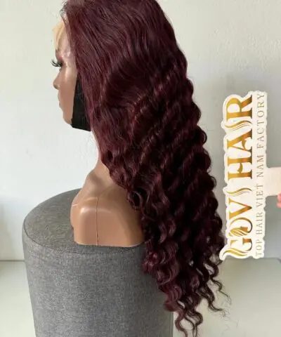 Burgundy deep wave wig side profile