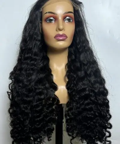 Curly human hair wig 6x6 closure front view