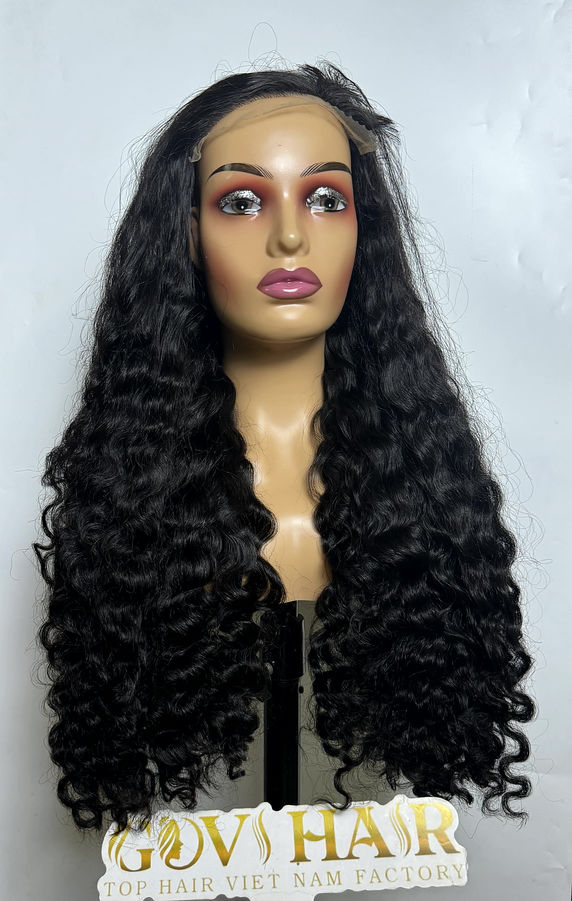 Curly Human Hair Wig 6x6 HD Closure 28 Inch Deep Curly Jet Black #1 2 Curly human hair wig 6x6 closure front view