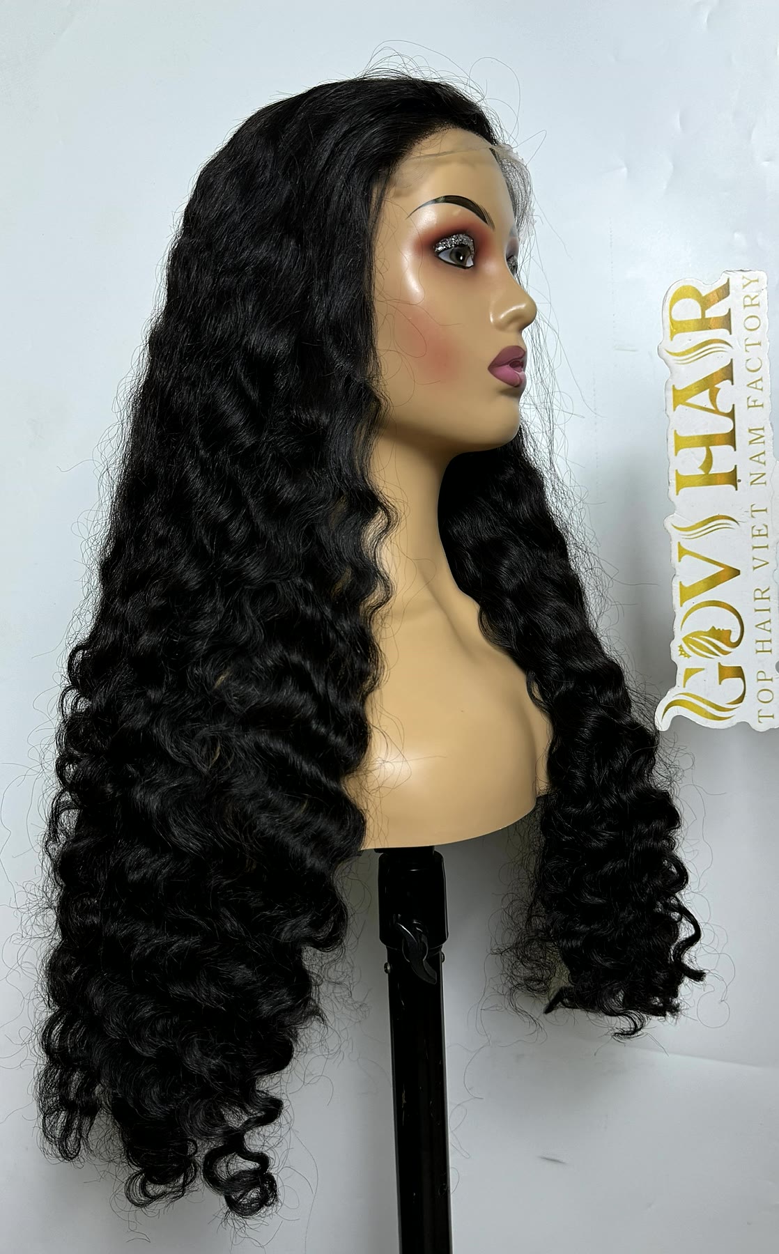 Curly Human Hair Wig 6x6 HD Closure 28 Inch Deep Curly Jet Black #1 1 Curly human hair wig 6x6 closure side profile
