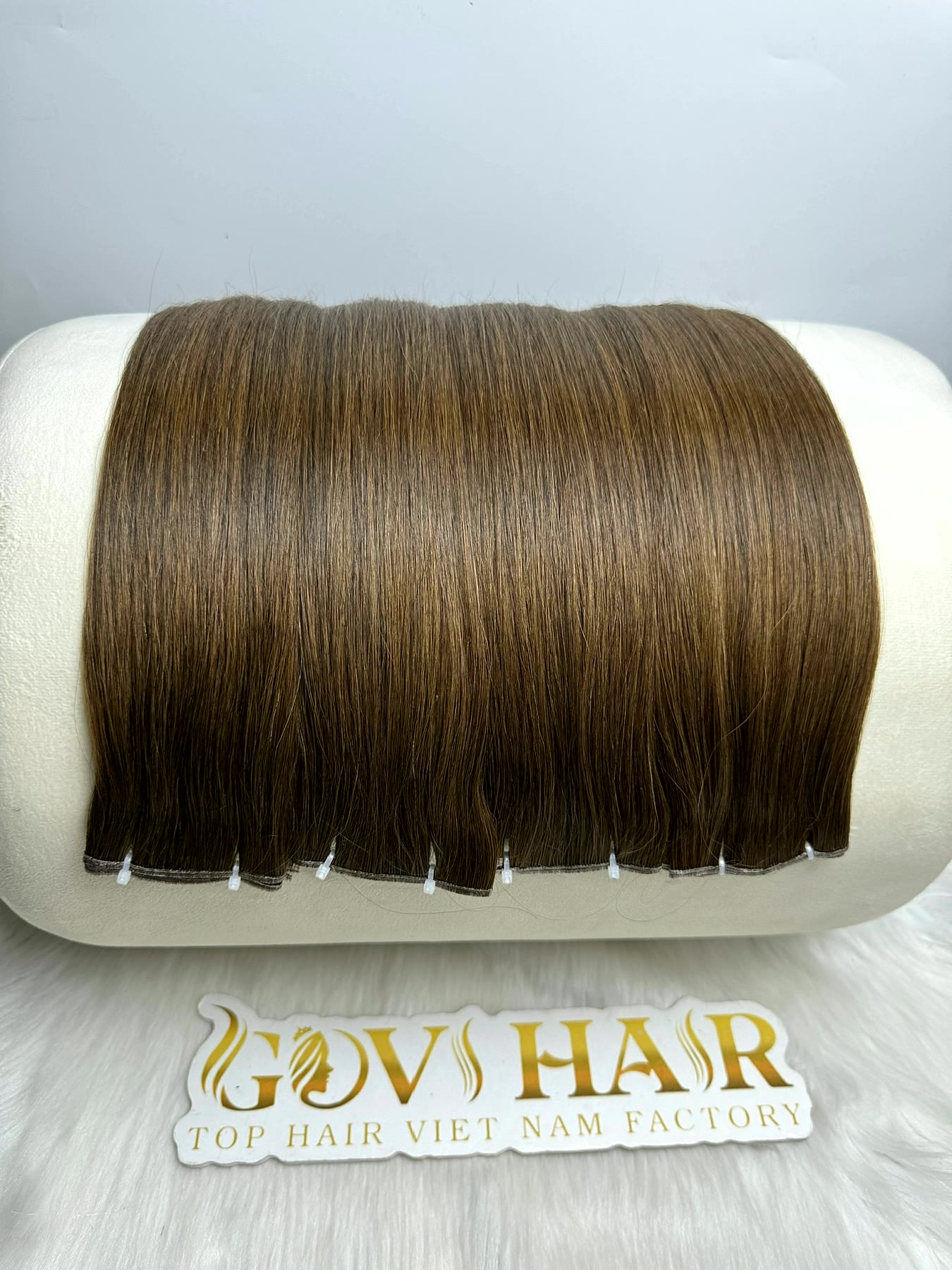 Genius Weft Extensions 18 Inch Bone Straight Dark Brown Human Hair 3 Genius weft extensions dark brown on roller