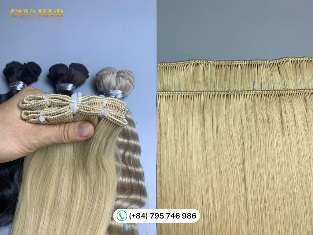 Govihair QC team verifying a wholesale hand-tied weft hair extensions order before shipping